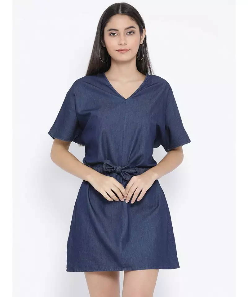 blue plain Cotton Dress