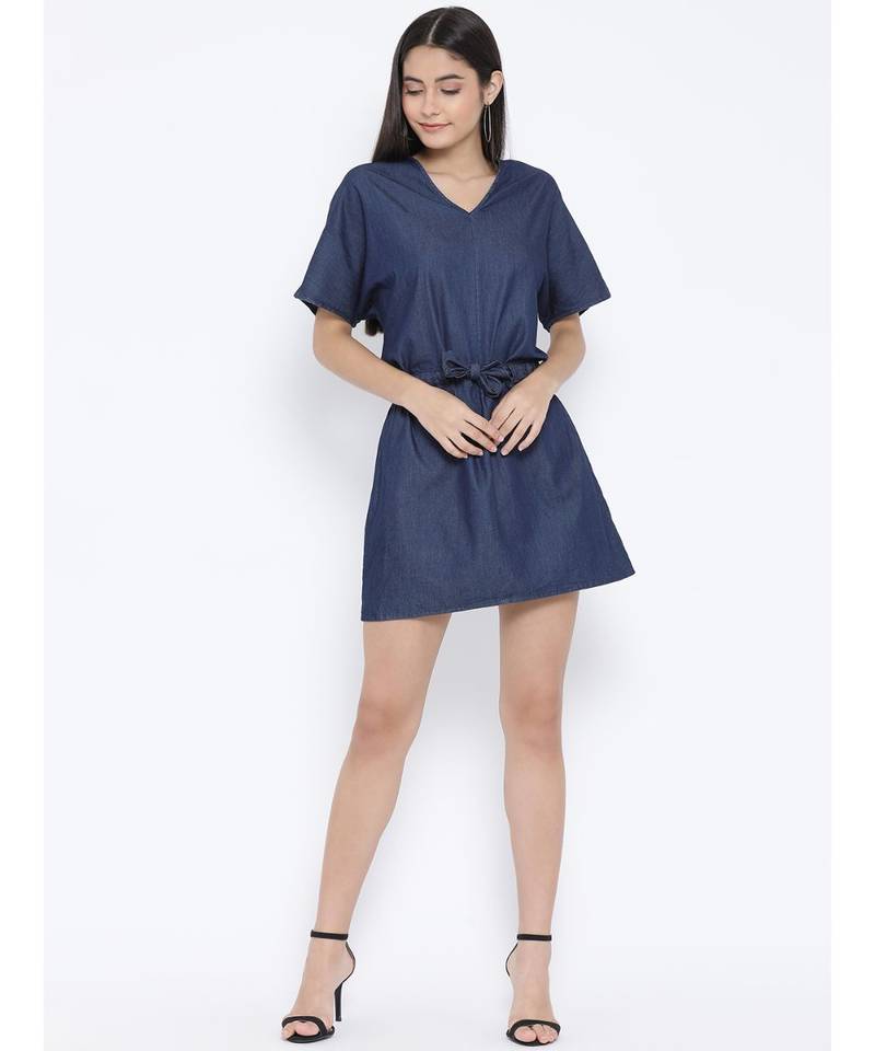 blue plain Cotton Dress