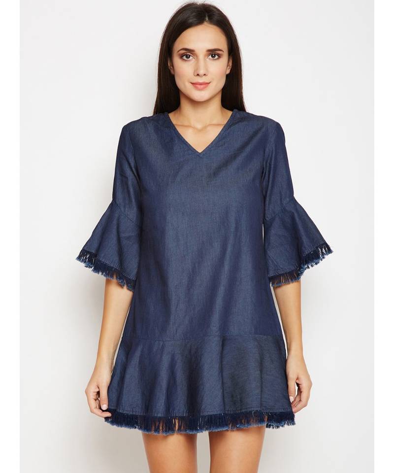 blue plain Cotton Dress