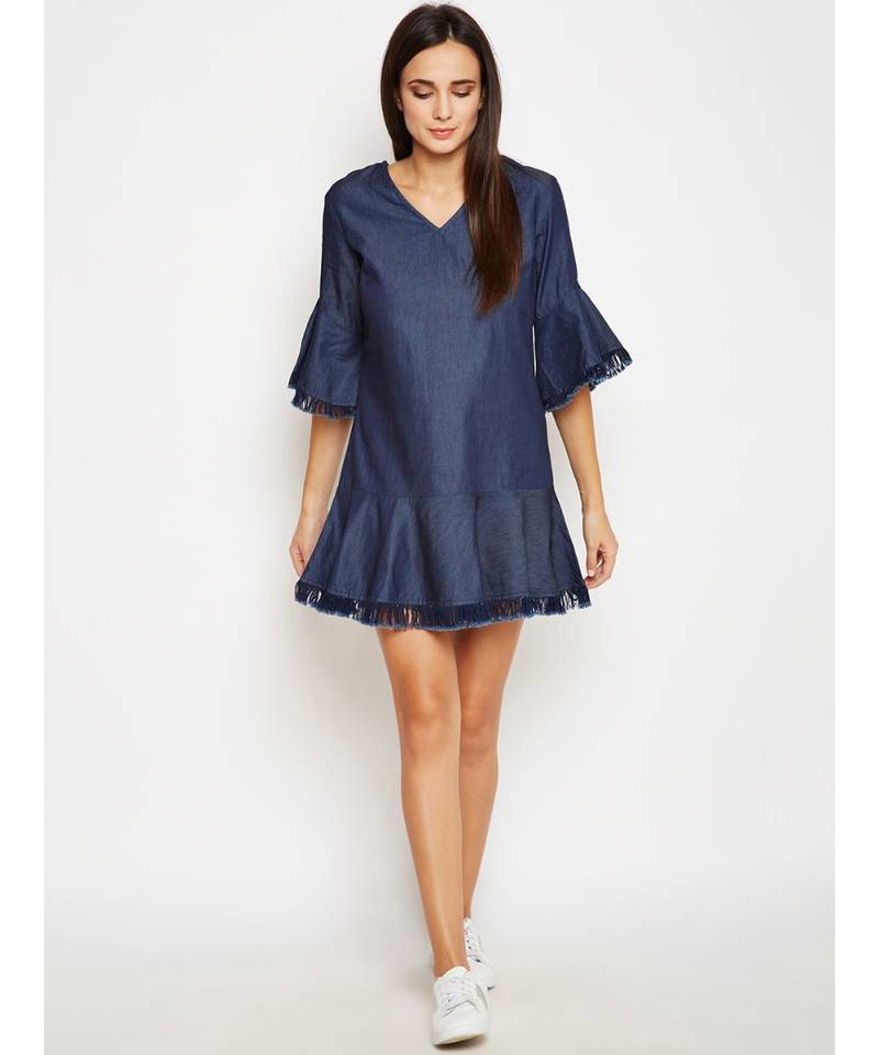 blue plain Cotton Dress