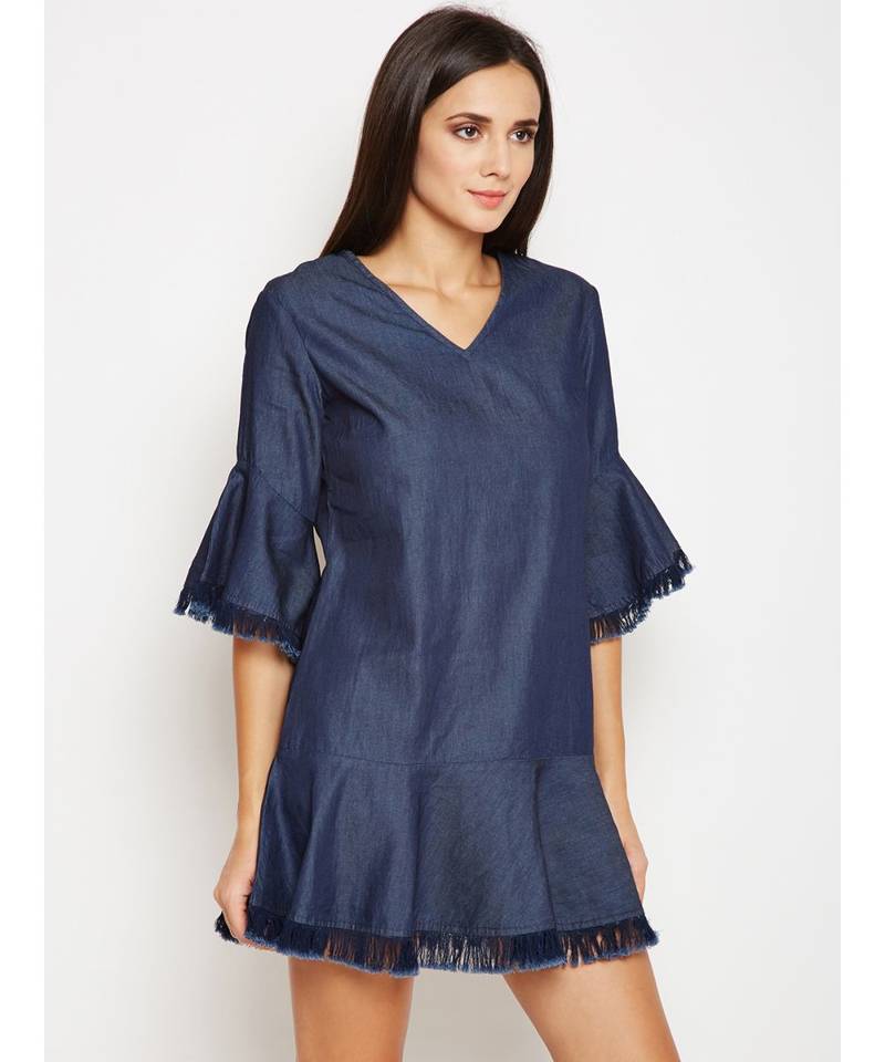 blue plain Cotton Dress