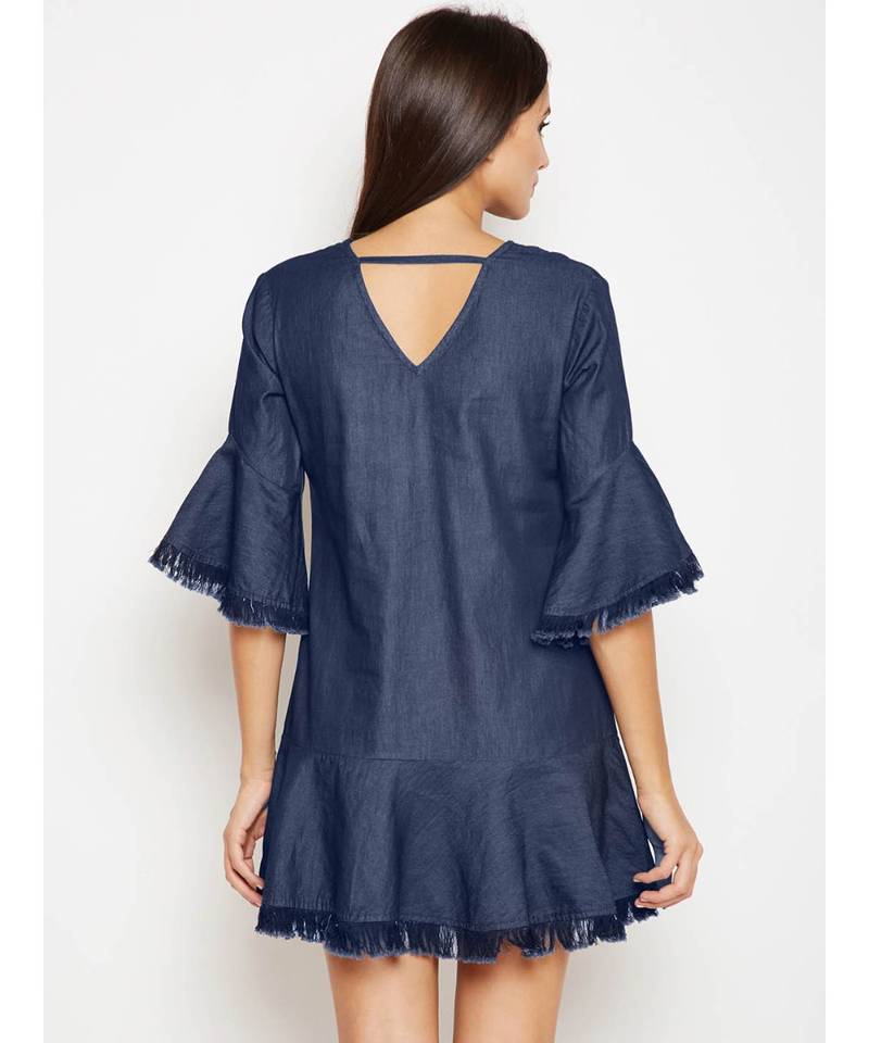 blue plain Cotton Dress