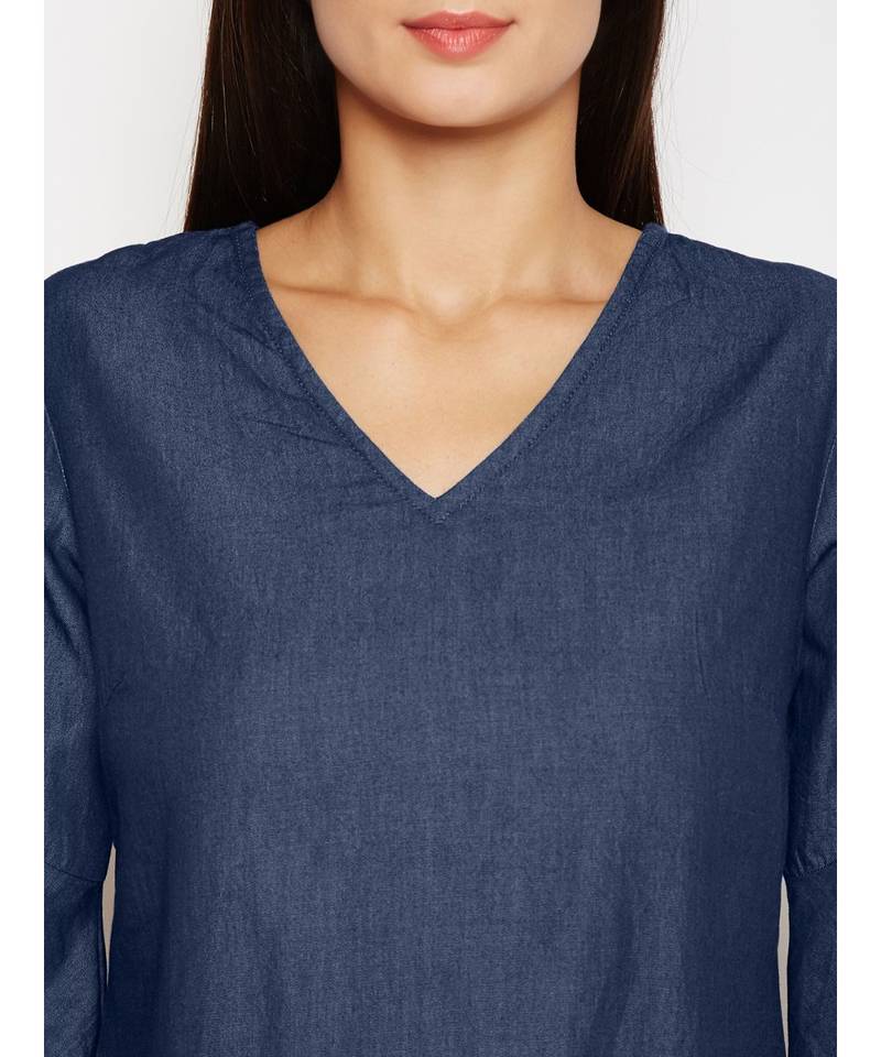 blue plain Cotton Dress