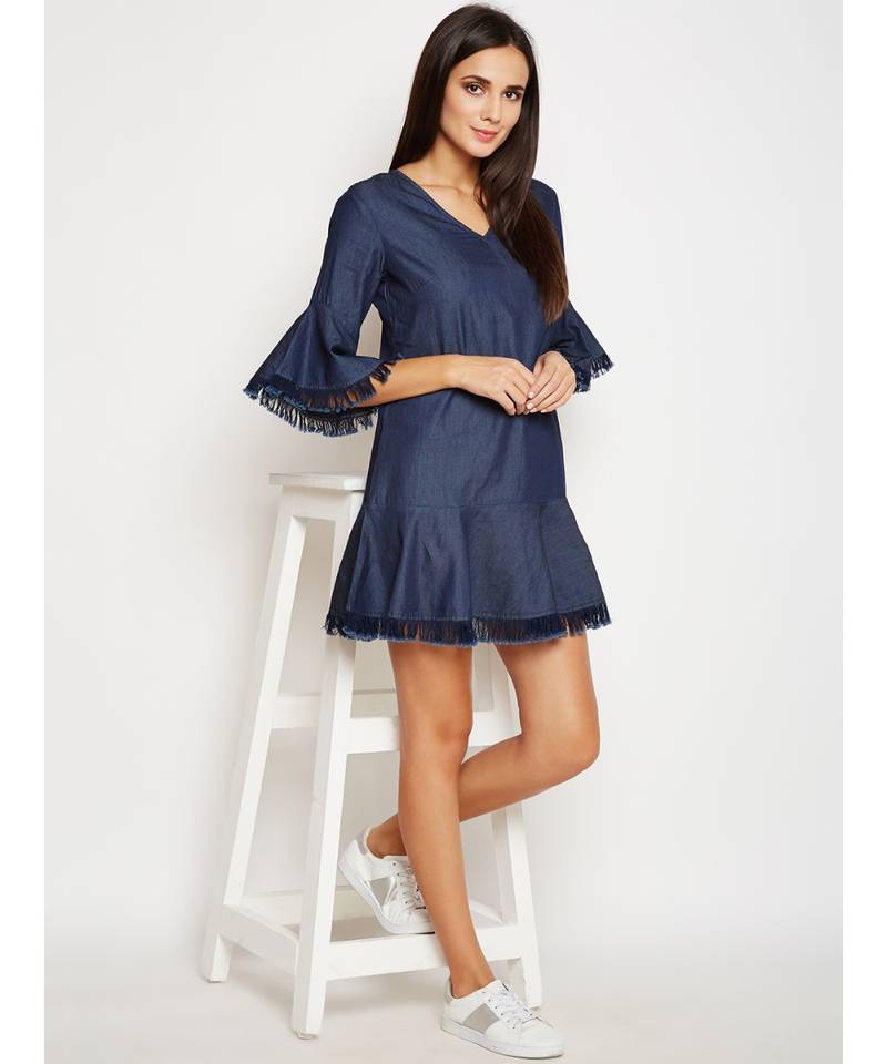 blue plain Cotton Dress