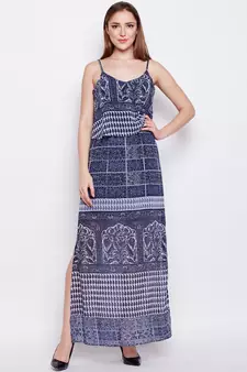 blue printed Polyester Dress