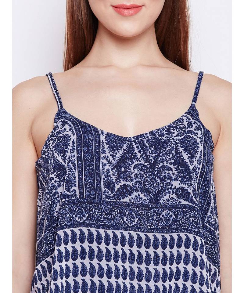 blue printed Polyester Dress