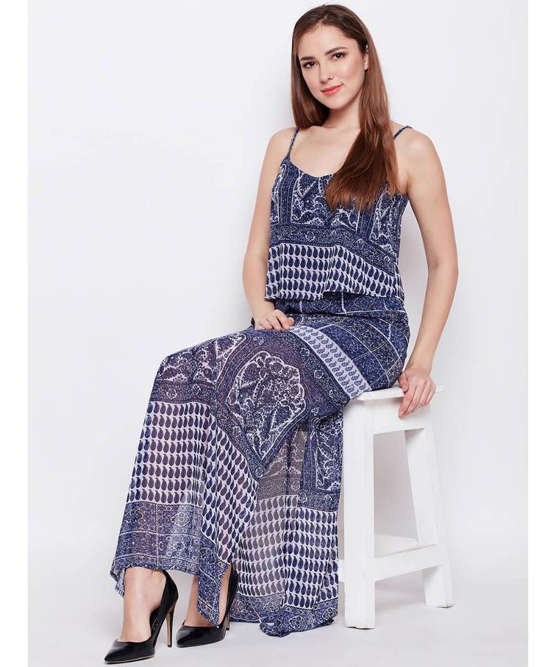 blue printed Polyester Dress