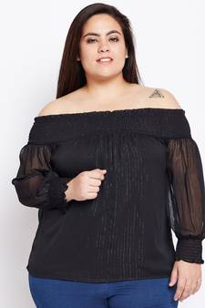 Black plain POLYESTER Top