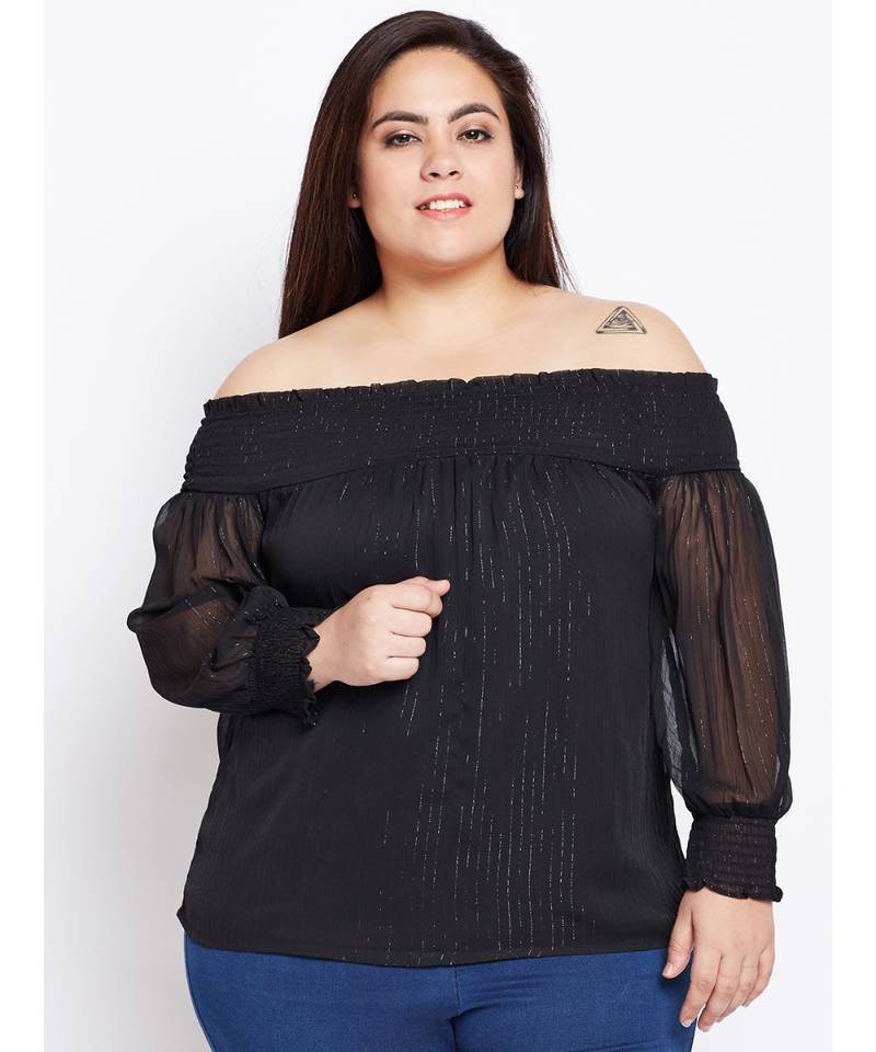 Black plain POLYESTER Top