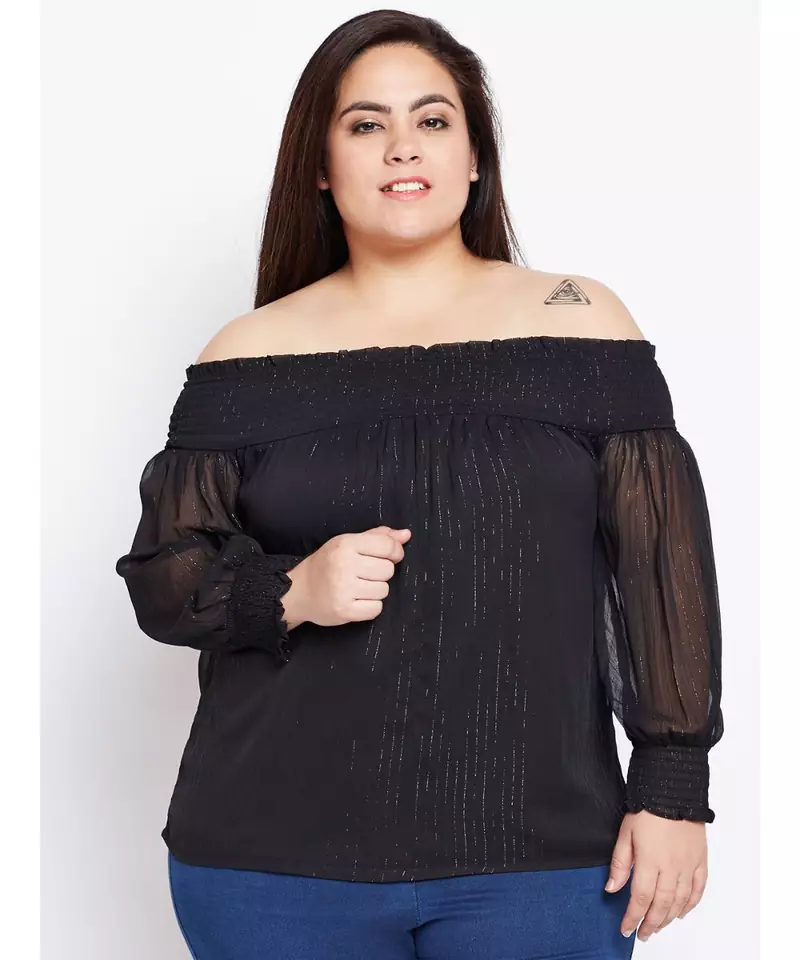 Black plain POLYESTER Top