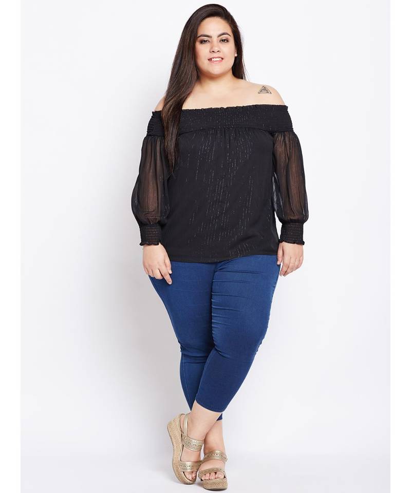 Black plain POLYESTER Top