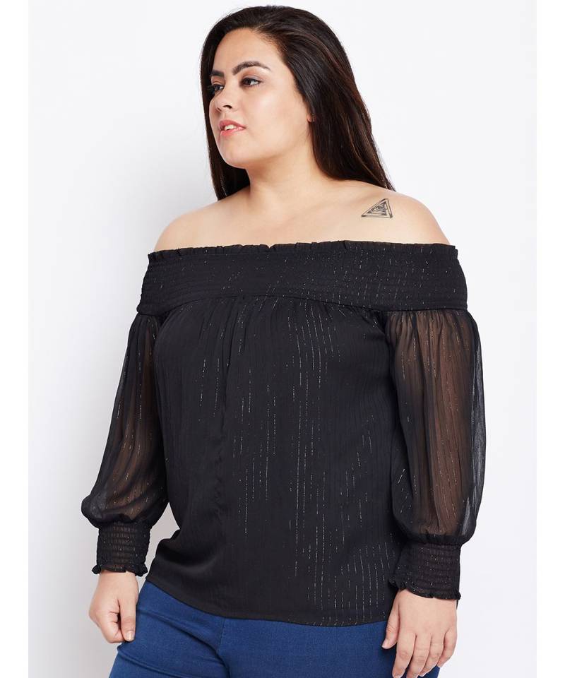 Black plain POLYESTER Top