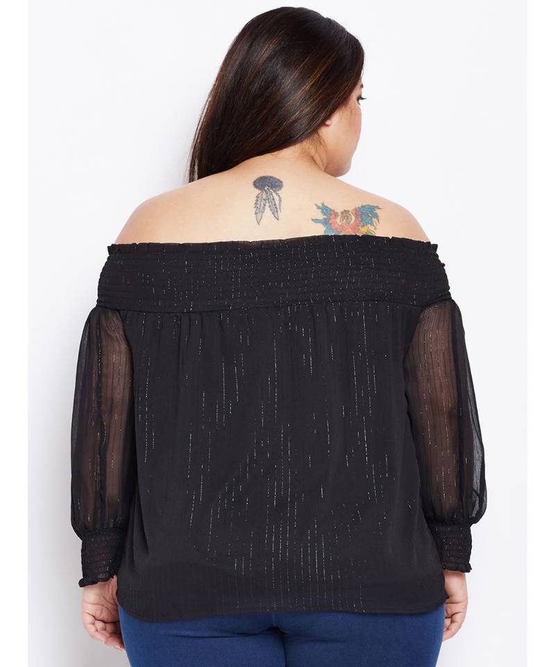 Black plain POLYESTER Top