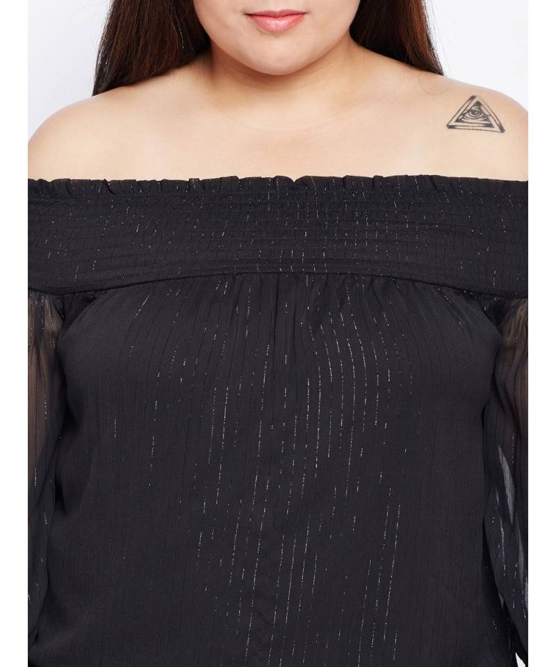 Black plain POLYESTER Top