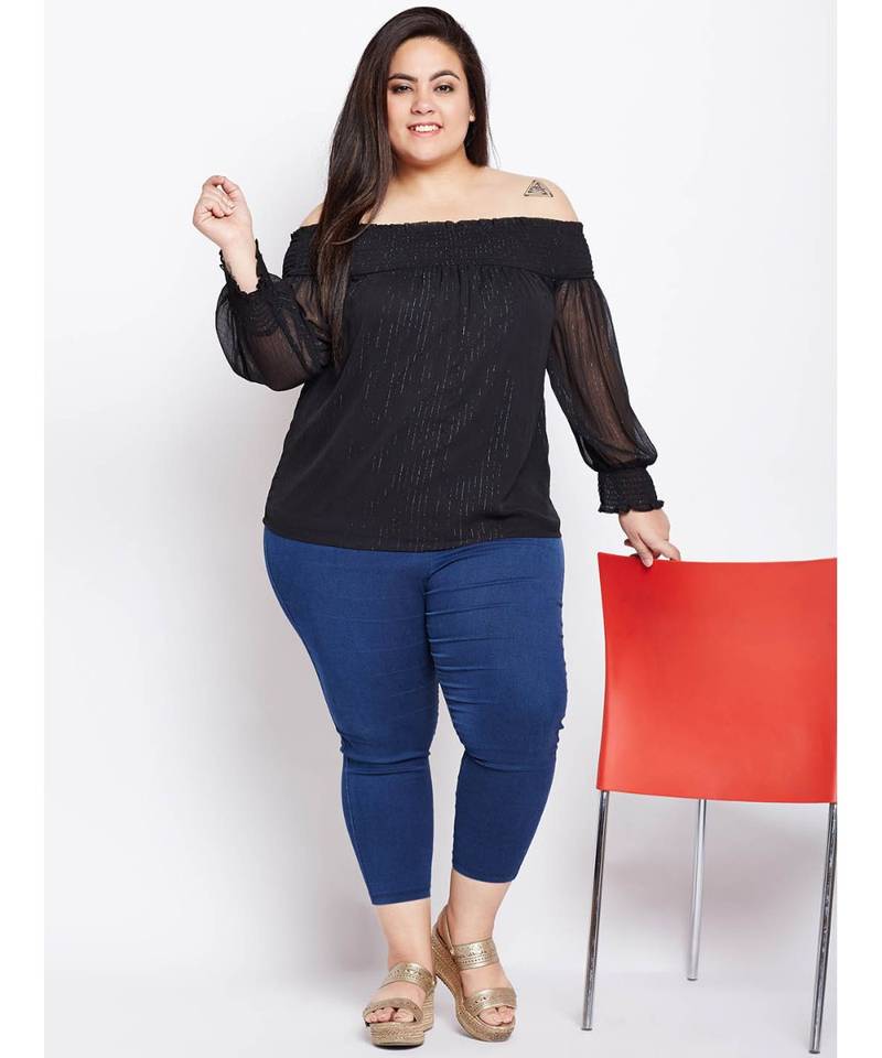 Black plain POLYESTER Top