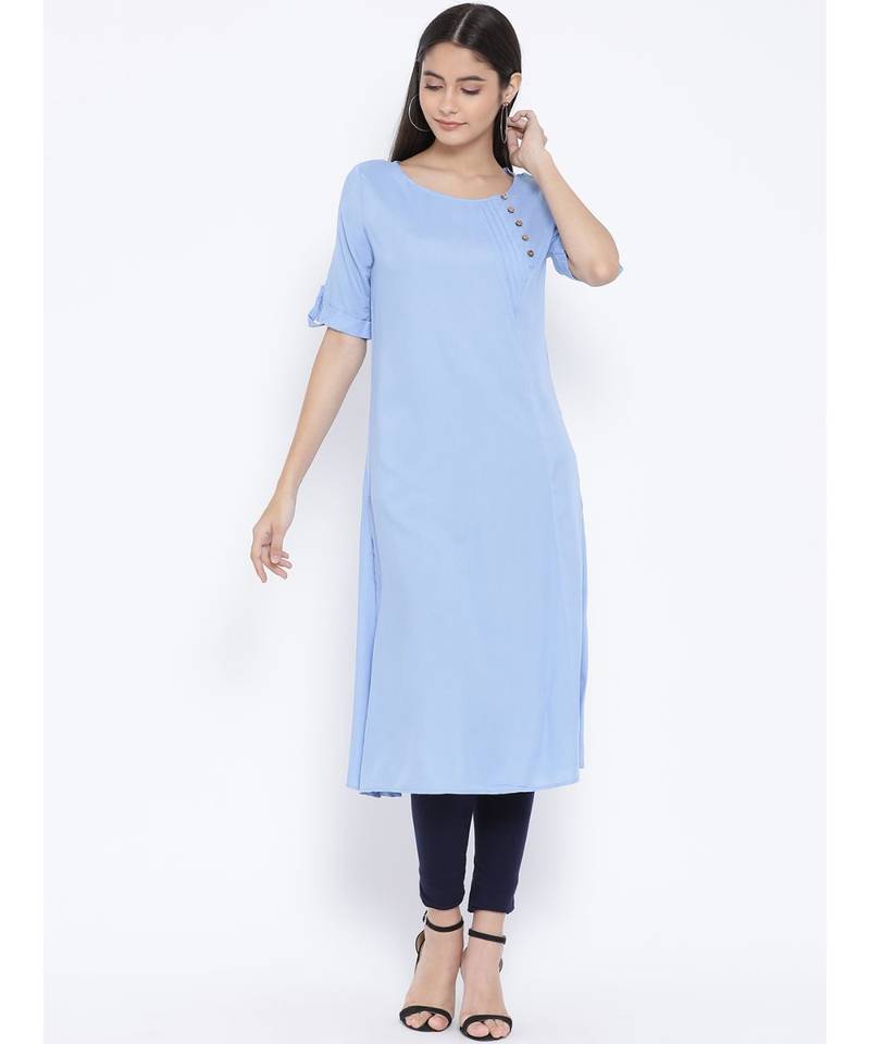 Blue plain Viscose Tunic