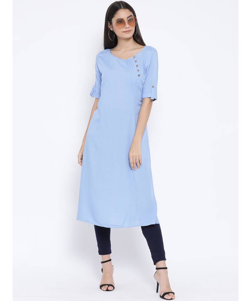 Blue plain Viscose Tunic
