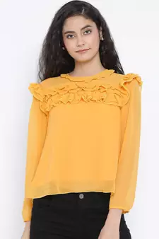 Yellow plain Polyester Top