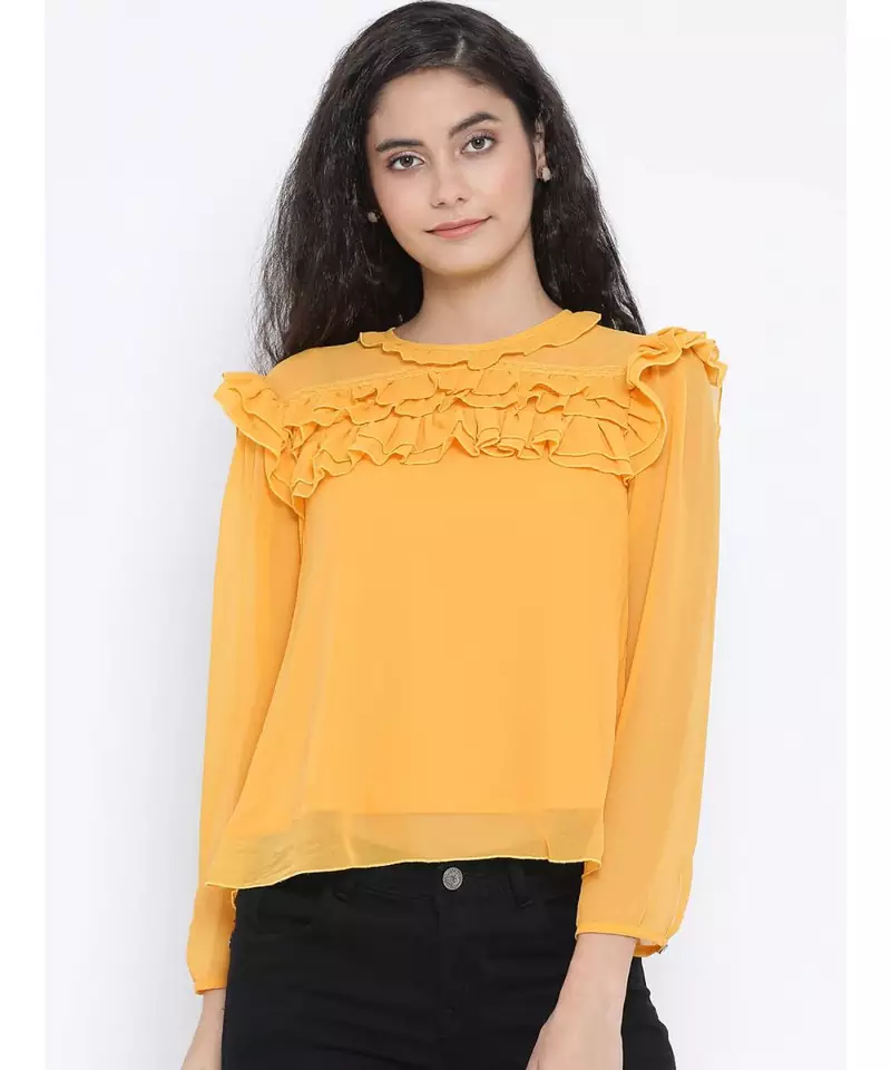 Yellow plain Polyester Top