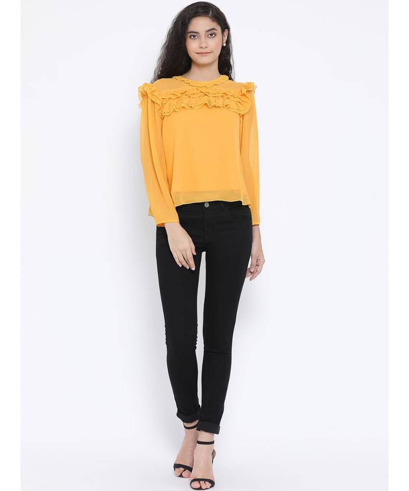 Yellow plain Polyester Top
