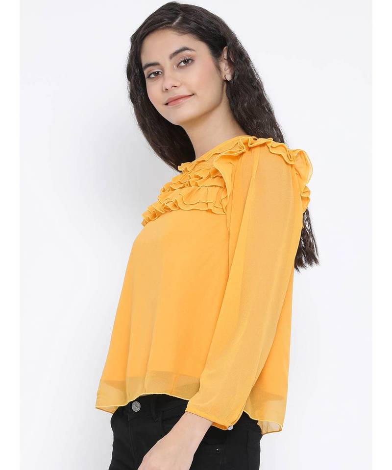 Yellow plain Polyester Top