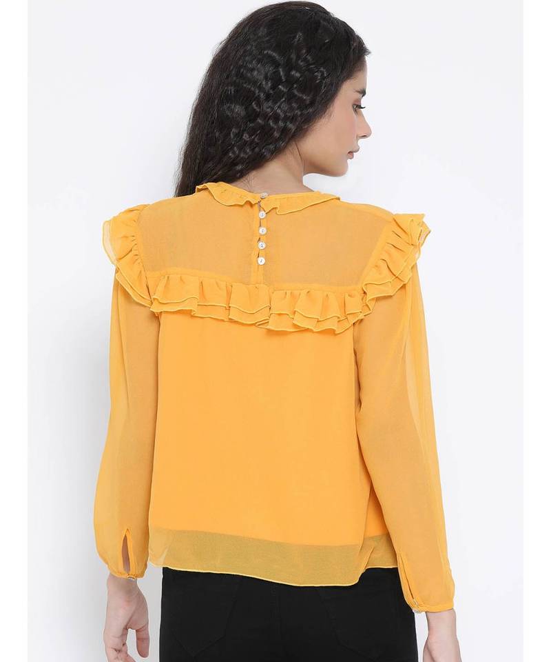 Yellow plain Polyester Top