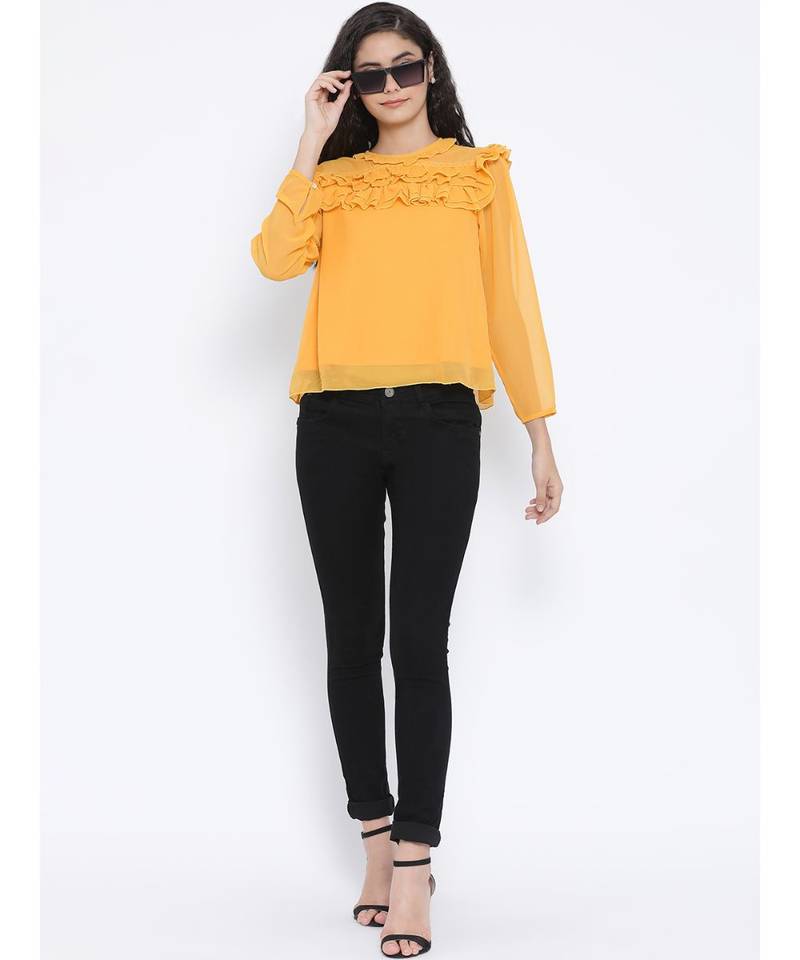 Yellow plain Polyester Top