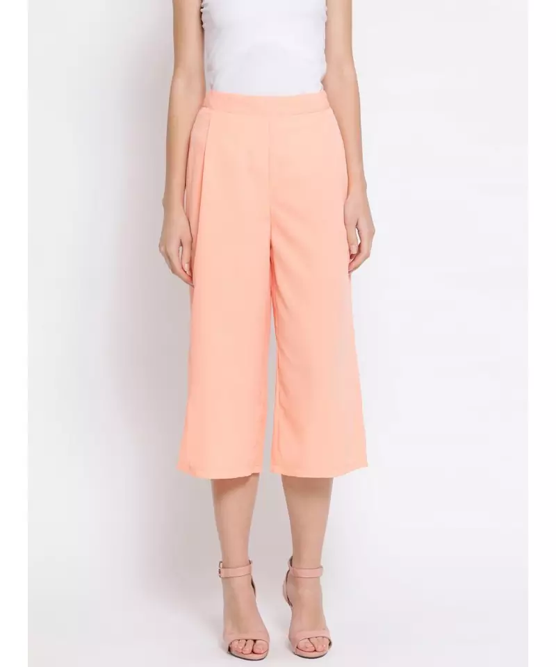 Peach plain Polyester Culottes