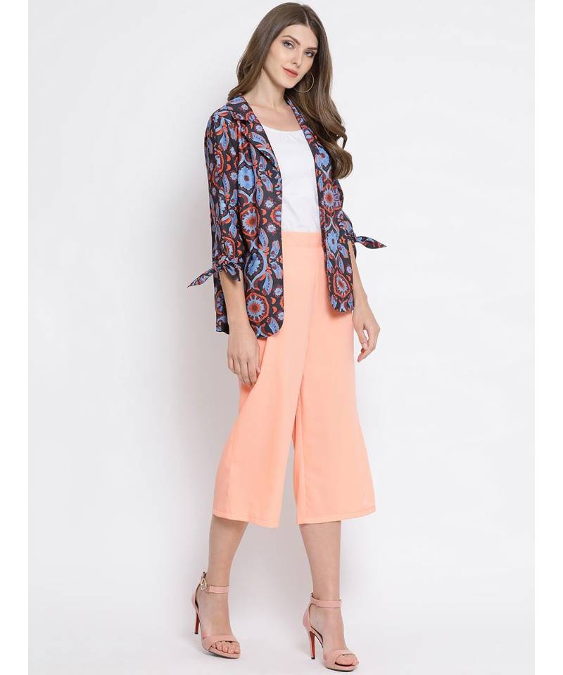 Peach plain Polyester Culottes