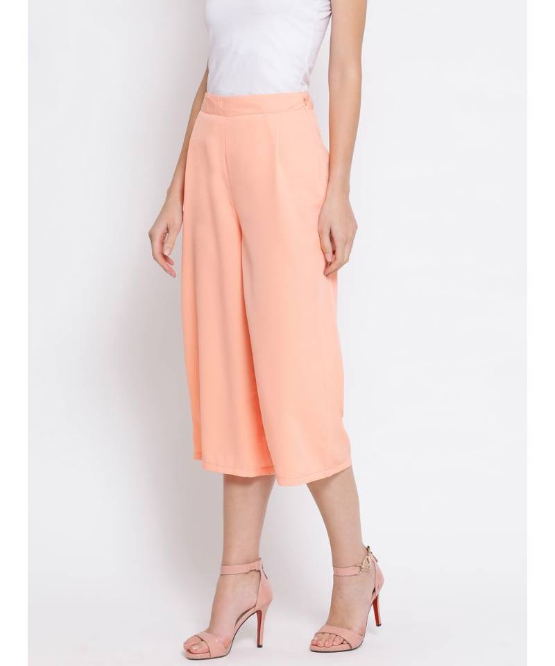Peach plain Polyester Culottes