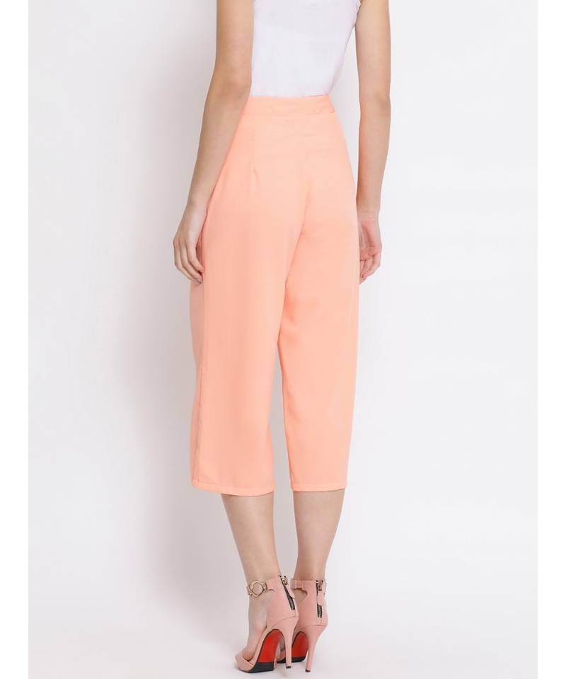 Peach plain Polyester Culottes