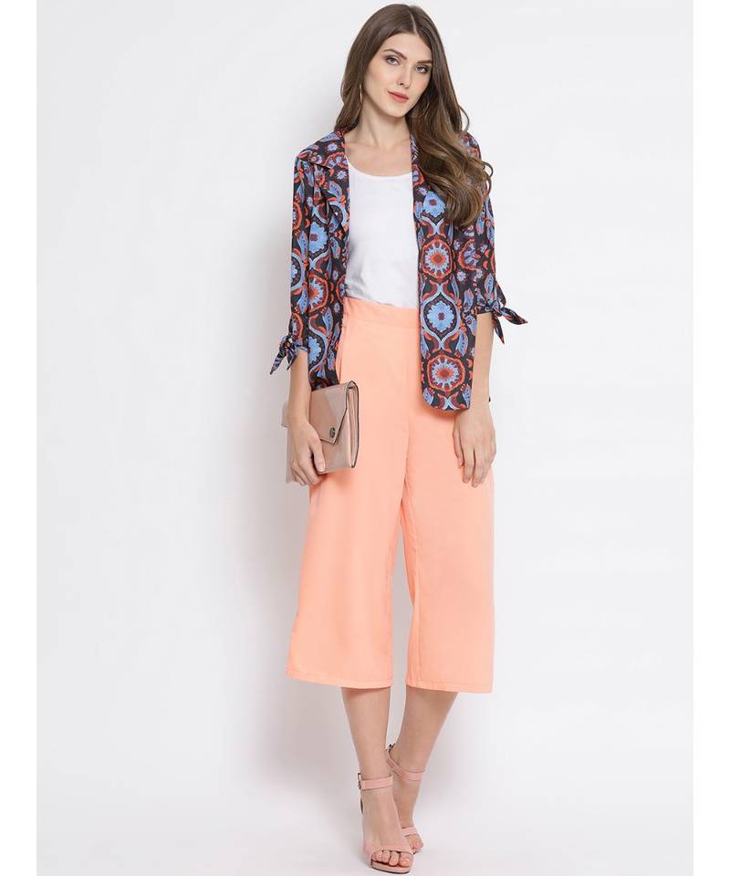 Peach plain Polyester Culottes
