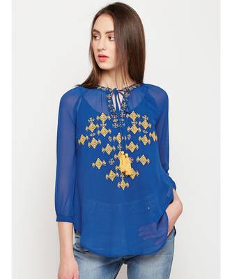 Teal plain POLYESTER Top 1