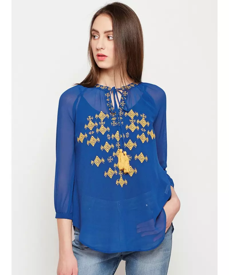 Teal plain POLYESTER Top