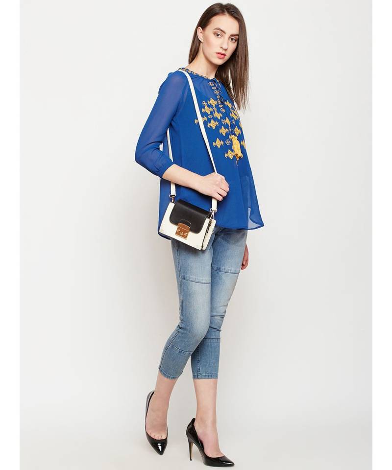 Teal plain POLYESTER Top