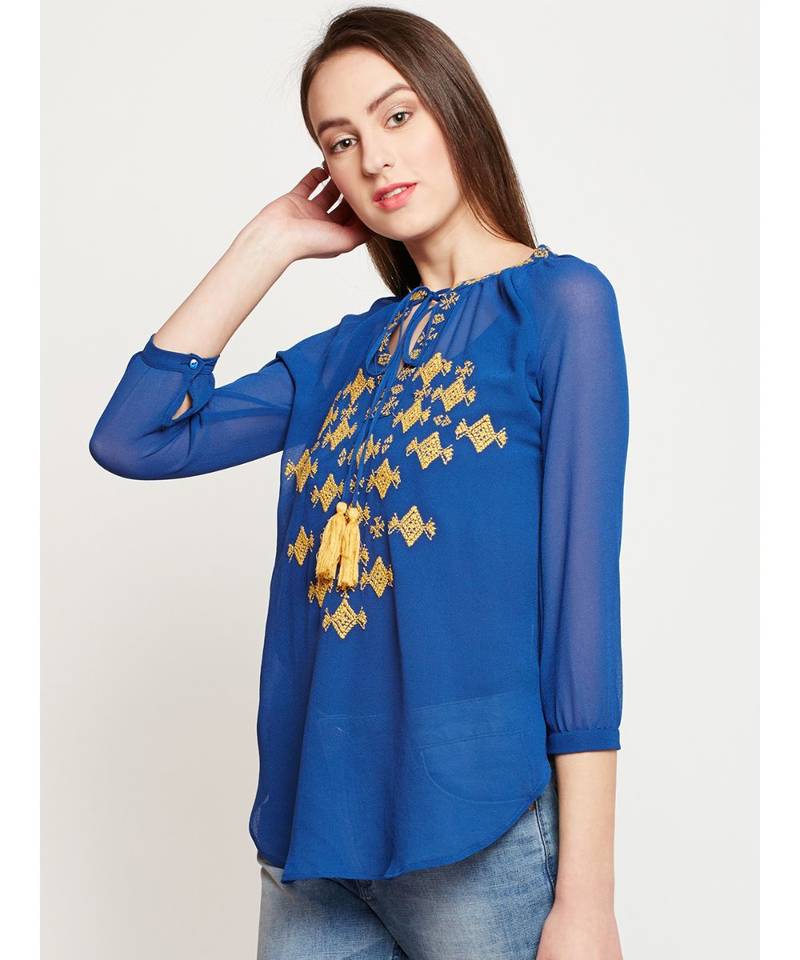 Teal plain POLYESTER Top