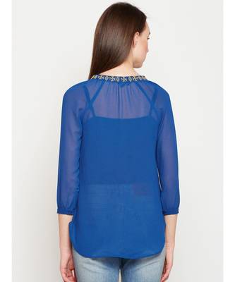 Teal plain POLYESTER Top 4
