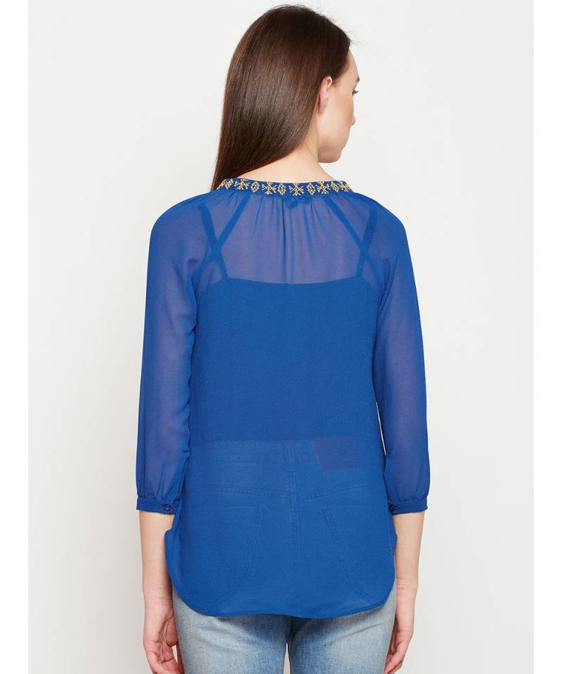 Teal plain POLYESTER Top