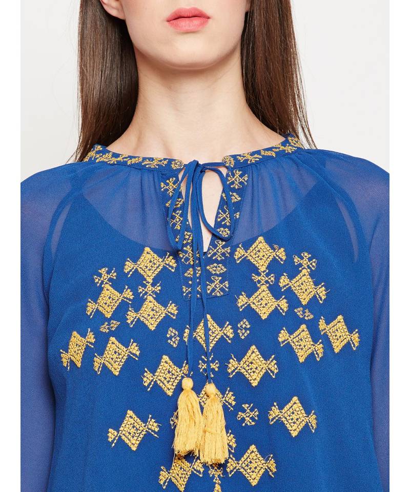 Teal plain POLYESTER Top