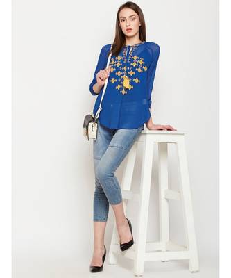 Teal plain POLYESTER Top 6