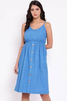 Blue plain Cotton Dress