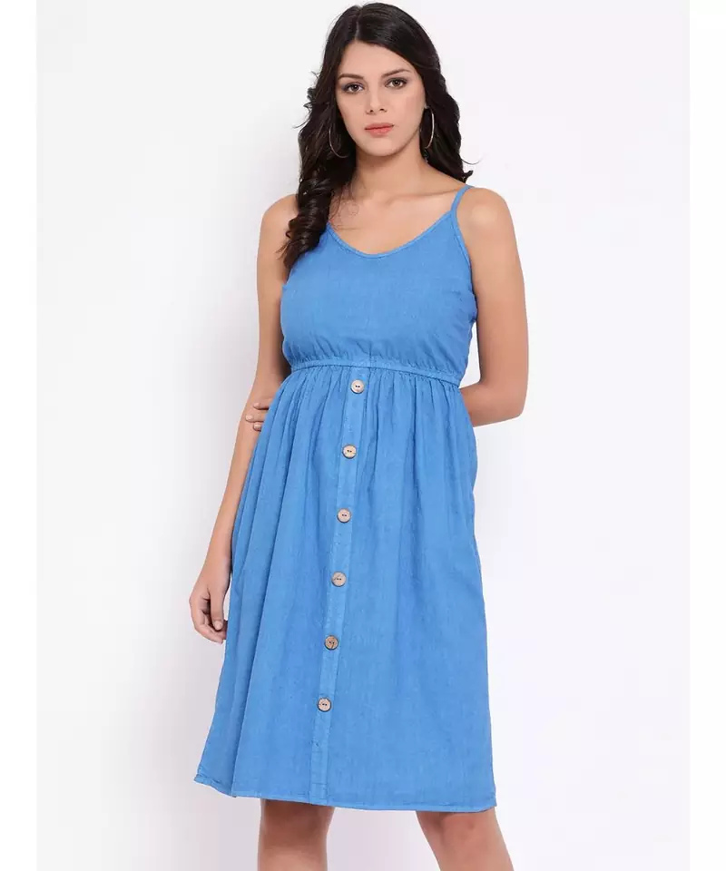 Blue plain Cotton Dress