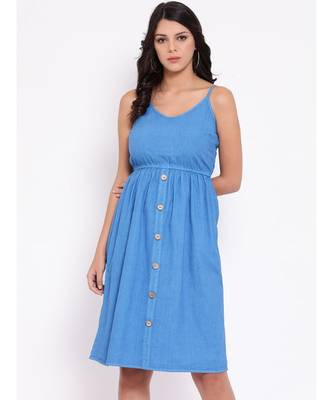 Blue plain Cotton Dress 1