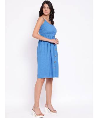Blue plain Cotton Dress 2