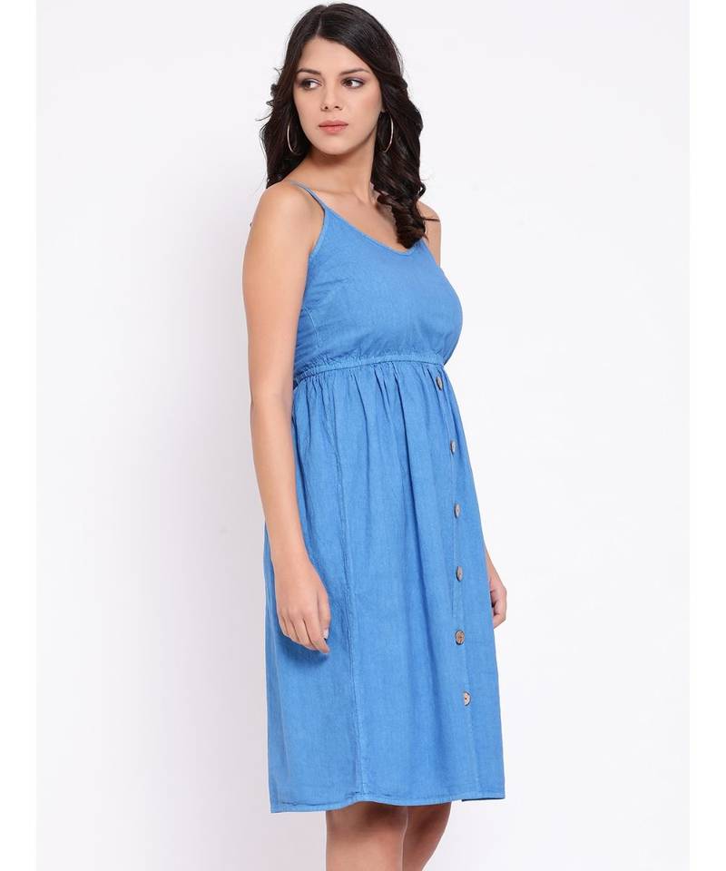 Blue plain Cotton Dress