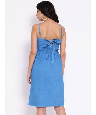 Blue plain Cotton Dress 4