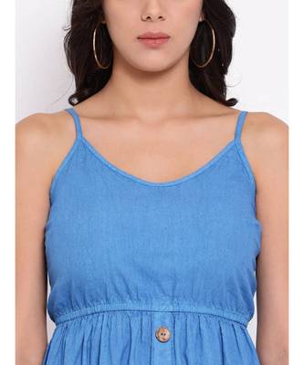 Blue plain Cotton Dress 5