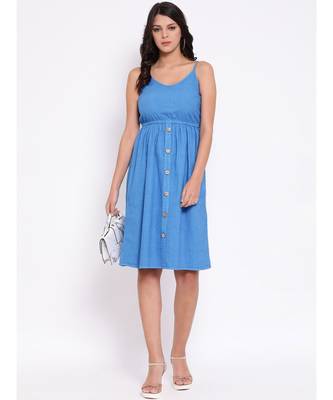 Blue plain Cotton Dress 6