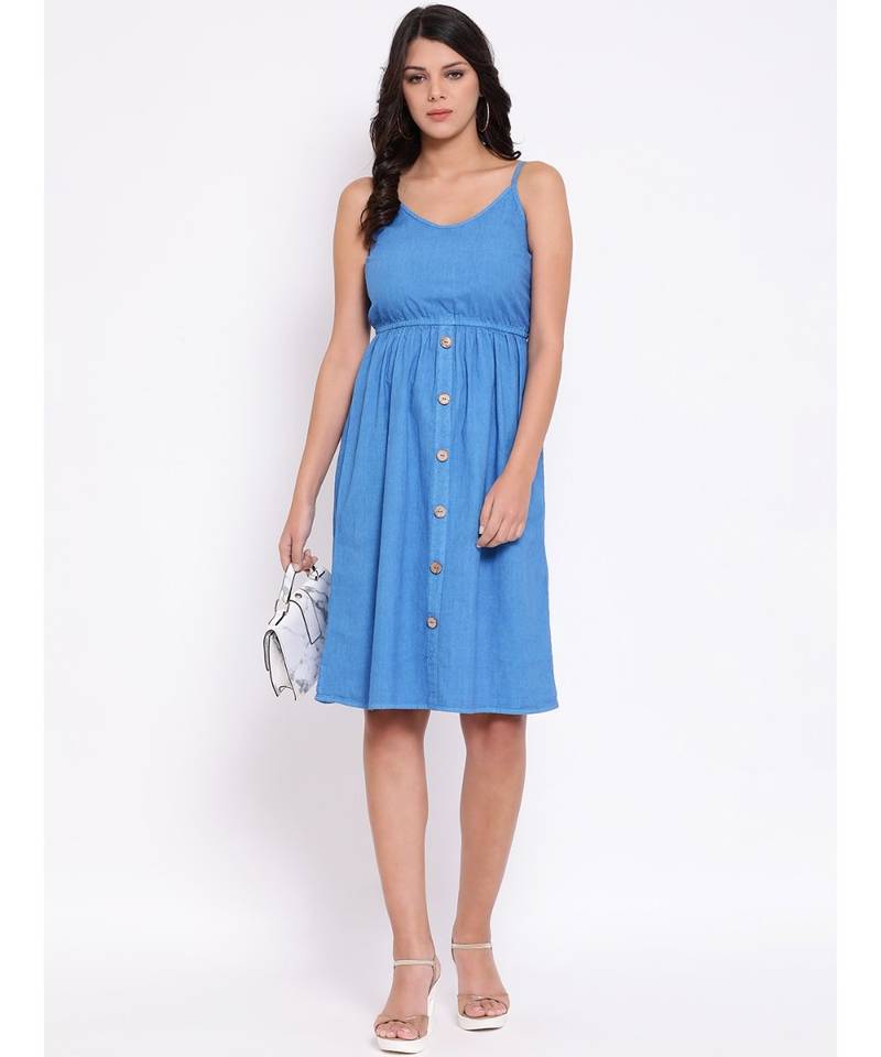 Blue plain Cotton Dress