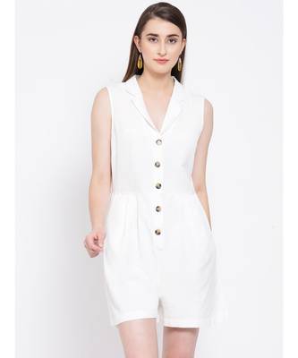 White plain Cotton Playsuit 1